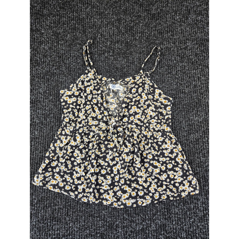 Y2K Hurley Womens Black‎ Daisy Floral Tie Front Babydoll Cami Top Small